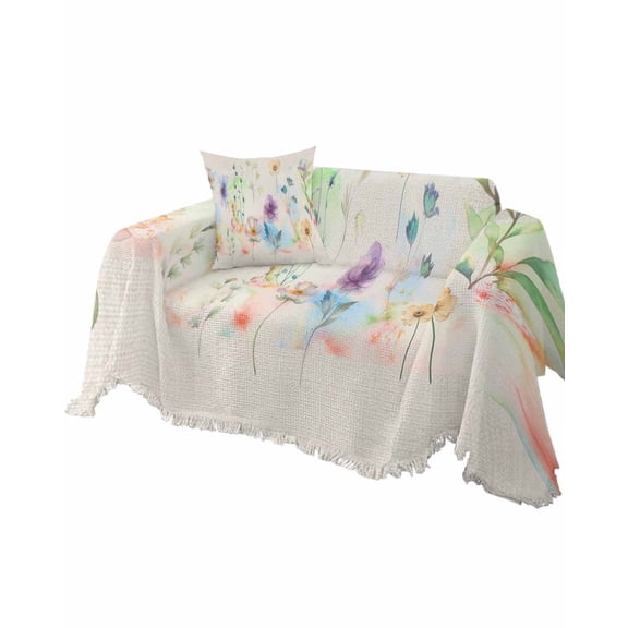 Flower Sofa Couch Covers for Dog,Washable Sectional Couch Slipcovers for Loveseat with Tassels,Retro Multicolor Botanical Floral Garden Herb Non Slip Sofa Throw Cover Blanket Large 71''x102''