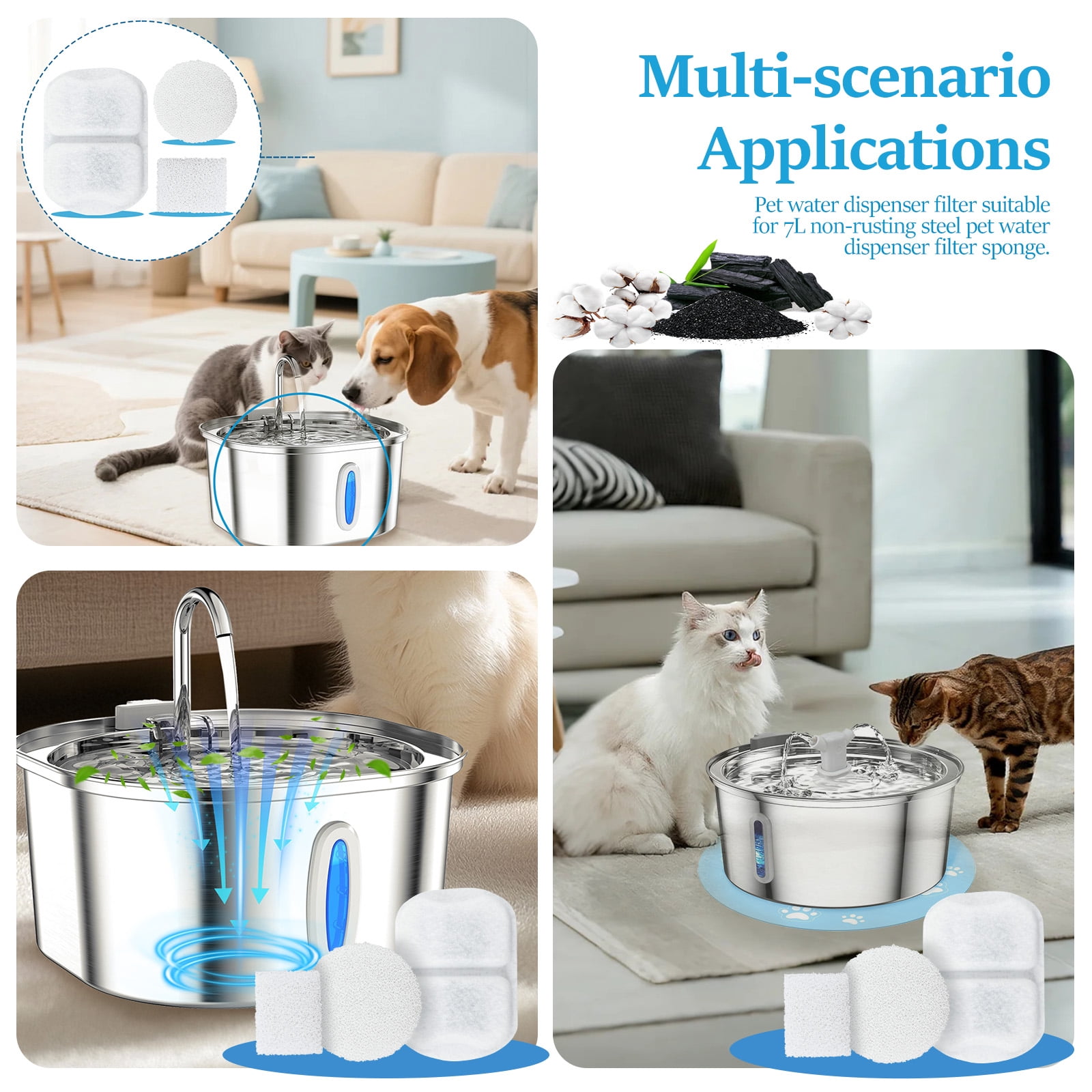 Threns 96Pcs Nonwoven Dog Water Filter Triple Filtration Cat Water Filter Effective Dog Fountain Filtration Anti Clogging for Cat
