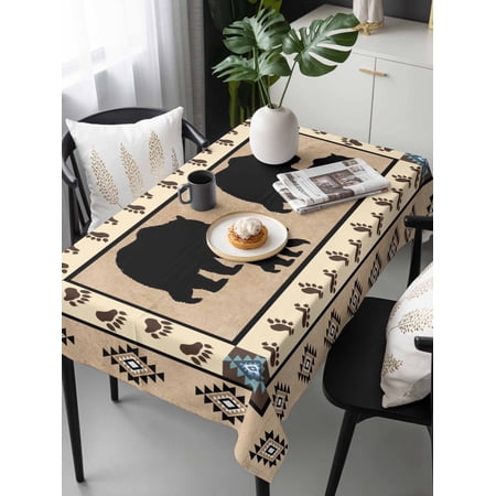 Farmhouse Bear Tablecloth Rectangle Table Cloth 60x120 Waterproof Tablecloth Outdoor Table Cloth Country Vintage Animals Paw Print Brown Washable Table Cover for Kitchen Dinning Party