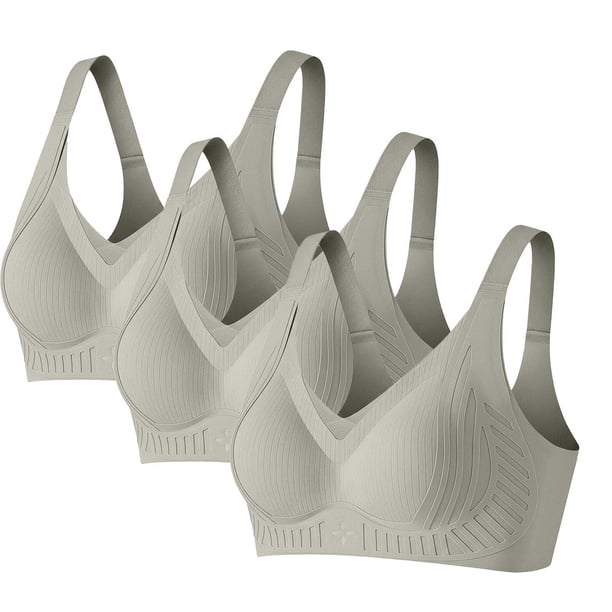Sujetador Inalámbrico Ajustable de Color Sólido de las Mujeres Cuatro Filas, Levantamiento Del Diseño de la Reunión de la Ropa Interior Diaria Paquete de 3