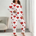 thumbnail image 2 of Womens Plus Size Pajamas Set Valentine's Day Heart Printed Pajama 2 Piece Long Sleeve Sleepwear Top Pants Warm Soft Graphic Lounge Sets Pjs Funny Holiday Outfits Lover Gift for Wife Red XL, 2 of 4