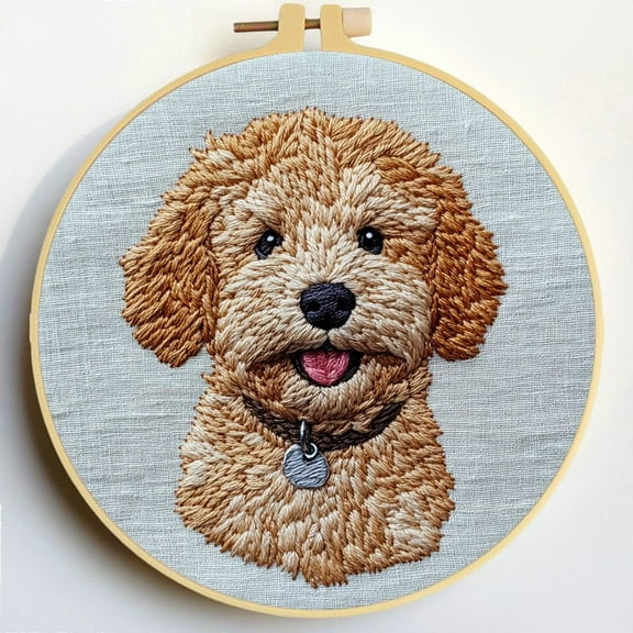 Punch Needle Kits Golden Doodle Dog Embroidery Starter Set with Hoop Easy for Beginners DIY Stress Relief Handmade Craft Hobby and Home Decor 20x20cm-3