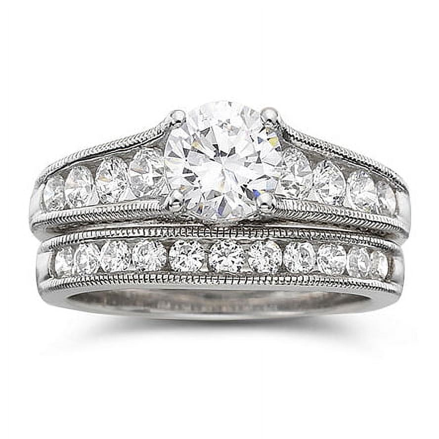 Jay Heart Designs 925 Sterling Silver Simulated White Diamond Bridal Engagement Set
