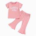 thumbnail image 4 of Toddler Baby Girl Outfits Summer Clothes Set Print Short Sleeve Top and Bell Bottom Pants Set Casual Toddler Outfit 12-18 Months, 4 of 4
