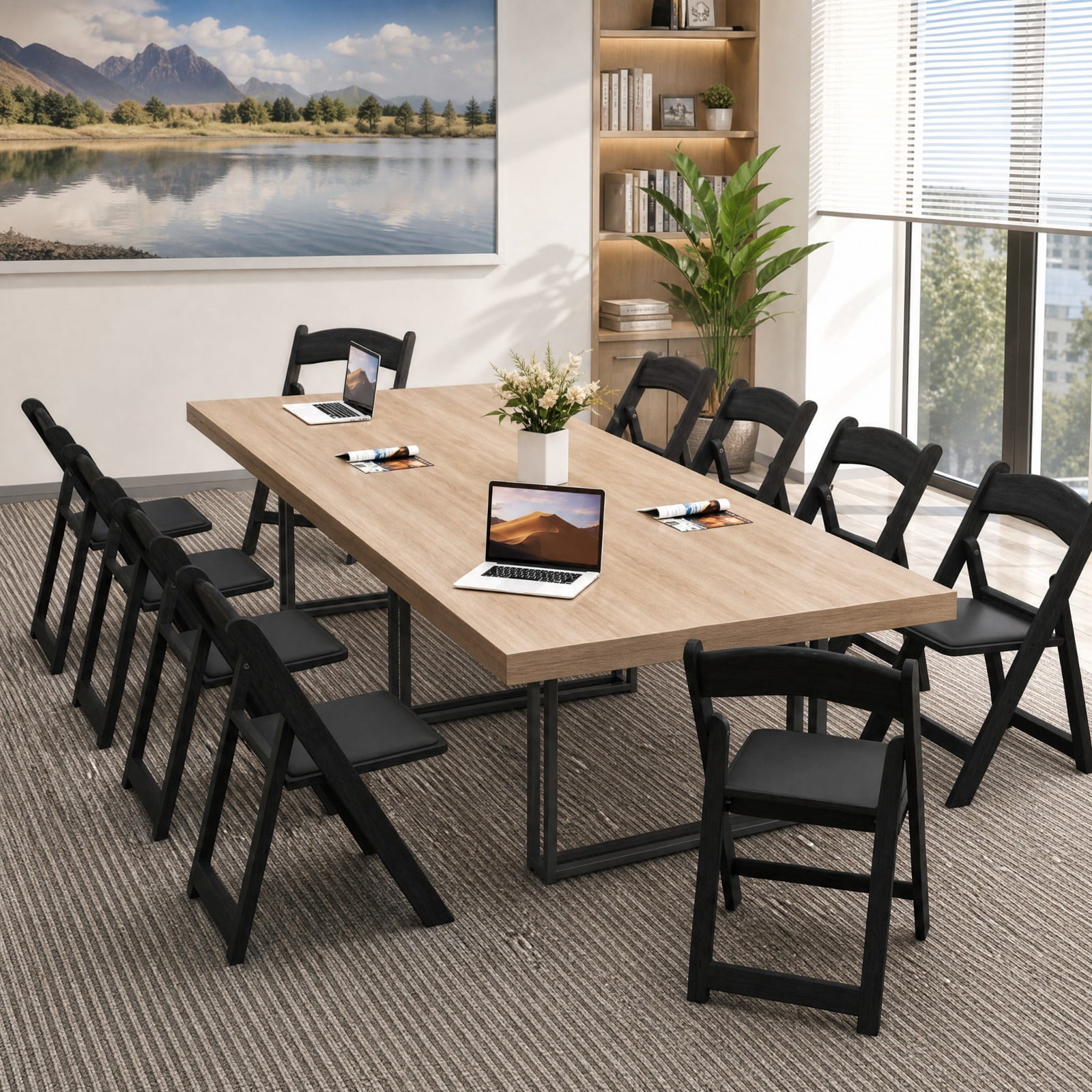 Furnibear Resin Folding Chairs Set of 4 with Padded Seat and Reinforced Frame for Weddings Parties and Commercial Event Seating, Black