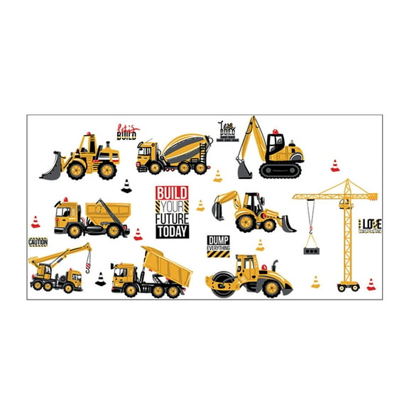 LABSERRON 1Set Removable Decals DIY Construction Vehicles Wall Stickers for Home Decoration 23.6*17.7in