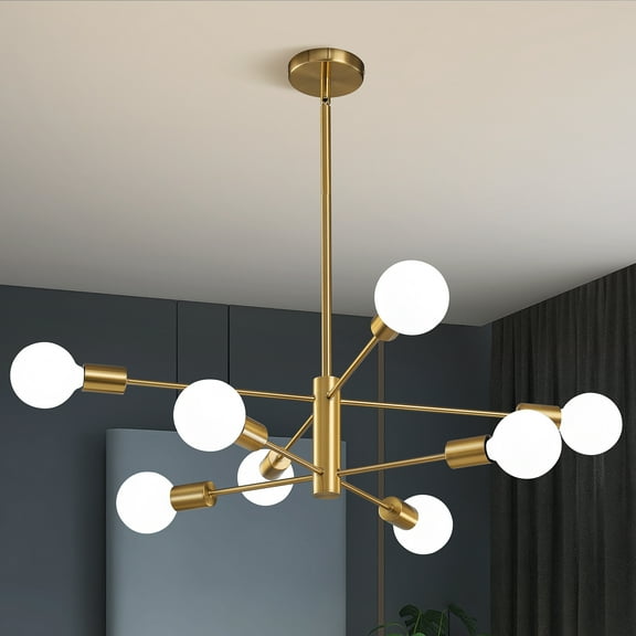 8-Light Chandelier Light Fixture Height Adjustable Ceiling Chandelier Gold Chandelier for Kitchen Bedroom and Foyer Modern Sputnik Chandelier