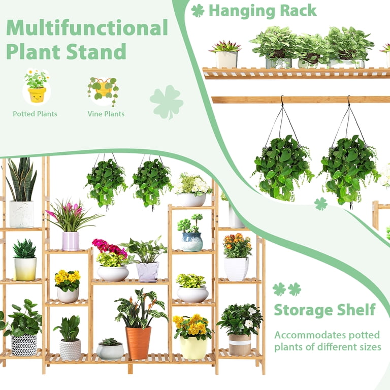 Costway 9-Tier Bamboo Plant Stand, 66'' x 12'' x 65.5'' Natural
