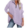 thumbnail image 2 of Topvent Women's Casual OversizedHalf Zippered Sports Shirt Long Sleeved Solid Color With Pocket Pullover Top, 2 of 7
