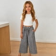thumbnail image 6 of Cute Pants for Girls 7/8 Ankle Wide Leg Plaid Trouser with Pockets Drawstring Elastic Waist Casual Summer Clothes (4 Years, Black), 6 of 8