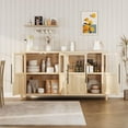 thumbnail image 6 of Farmhouse Sideboard Buffet Cabinet with 4 Glass Doors - 55” Modern Storage Cabinet for Dining Room, Kitchen, Living Room - White & Natural Wood, 6 of 10