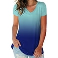 thumbnail image 1 of Qarigey Camiseta de mujer con cuello en V, manga corta, camiseta informal con degradado Prendas para la parte del cuerpo azul XXL, 1 of 1