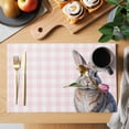 thumbnail image 2 of Easter Rabbit Placemats Set of 2, Watercolor Grey Rabbit Biting A Pink Tulip Floral Pink Plaid Non-Slip Place Mats Washable Table Mats for Kitchen Dining Table Decorations Indoor/Outdoor, 2 of 9
