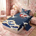 thumbnail image 2 of Manfei Traditional Crane Twin Sheet Sets for Home, Blue Wave Sun Bedding for Office, Blue White Red 3pcs, 1 Flat Sheet, 1 Fitted Sheet and 1 Pillowcase, 2 of 6