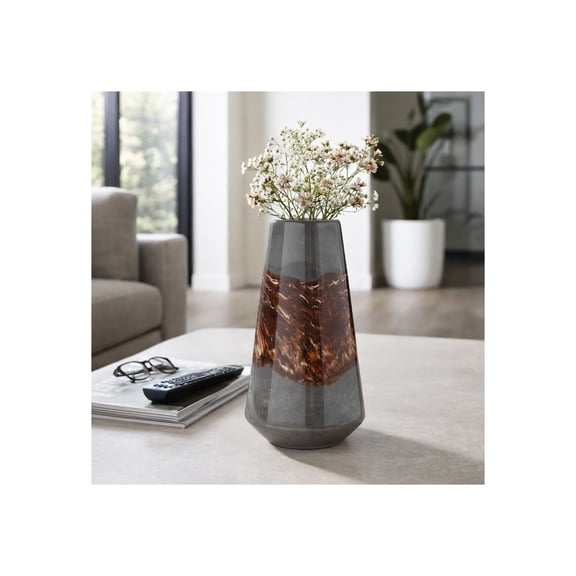 Elegant Glass Vase for Living Room Decor - Home Decor Accents with Sculptural Form and Grounded Base - Decorative Flower Vase for Room, Bedroom, House, Office and Table Display - 17", Black & Red