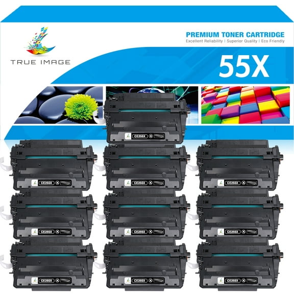 True Image 10-Pack Compatible Toner Cartridge for HP CE255X 55X LaserJet P3015 P3011 P3016 MFCP M525dn M525c M521dn M521dw Printer (Black)