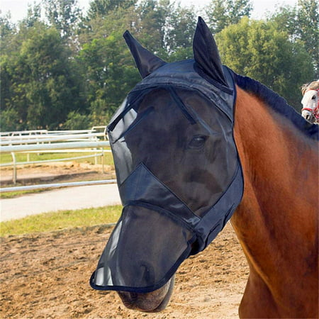 Horse Fly Mask Cover Ears Nose Full Face, All Around Barn, Stable, Pasture, Trail Riding Sun Protection and