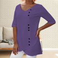 thumbnail image 2 of Yubnlvae Purple Women's Spring Summer V Neck Tie Button Imitation Linen Breathable Loose Front Split Five Quarter Sleeve Top, Xxl, 2 of 5