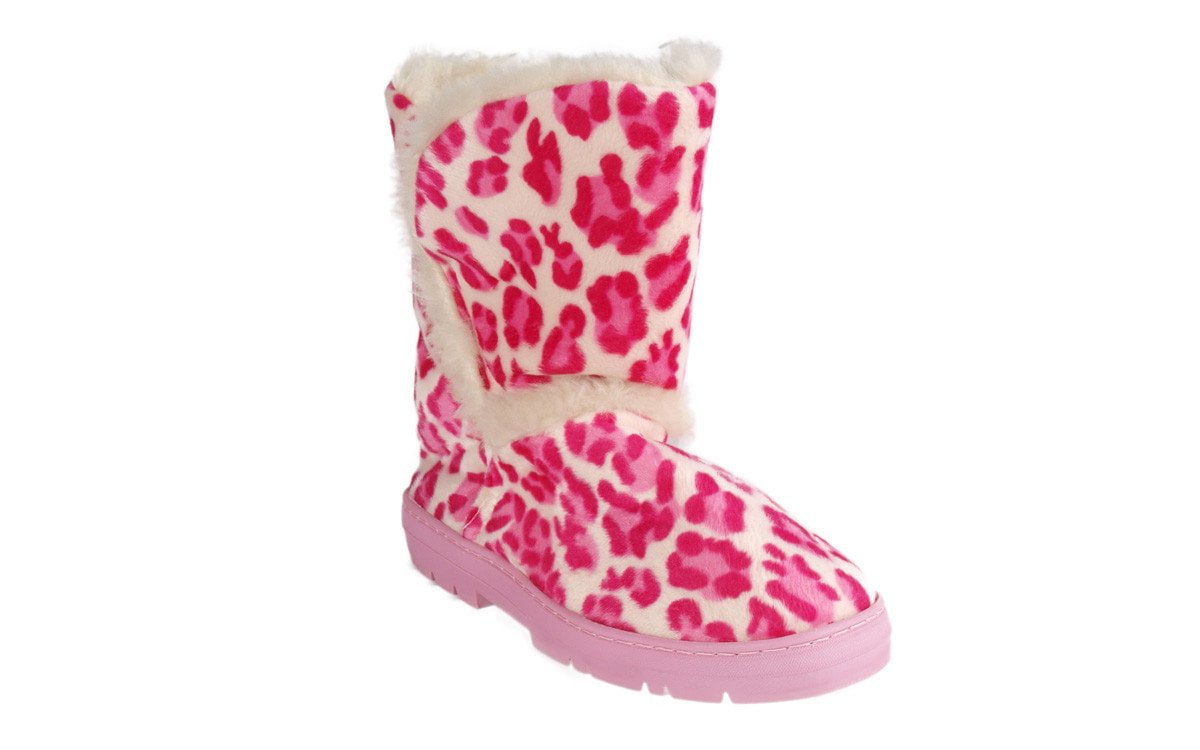 Pink leopard print slipper boots Clearance