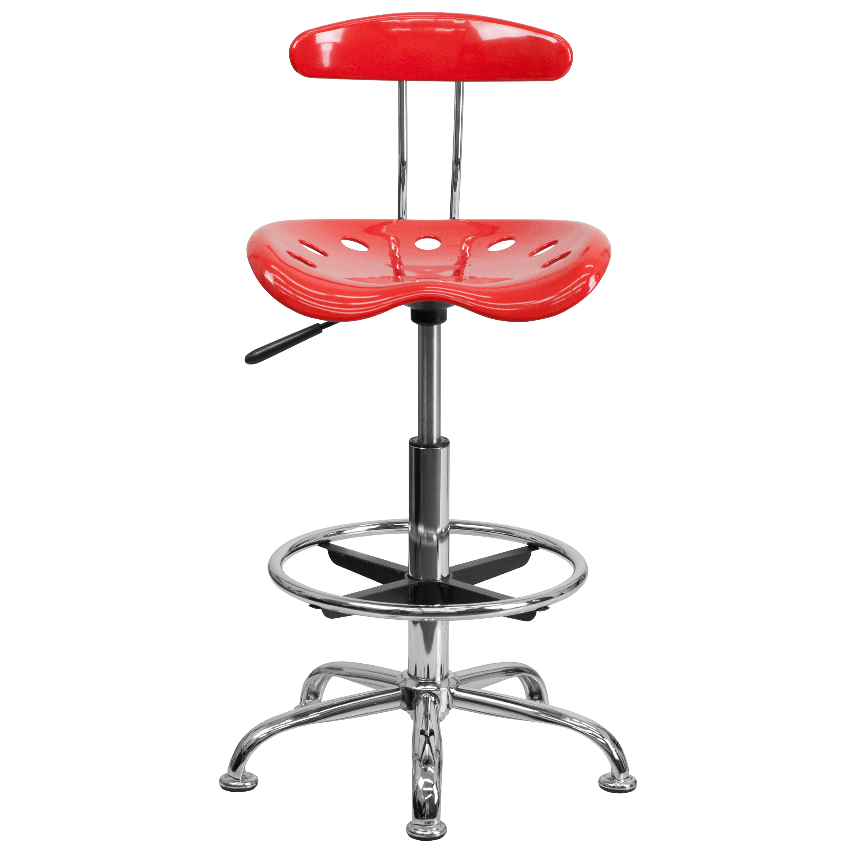 Flash Furniture Bradley Vibrant Cherry Tomato and Chrome Drafting Stool  with Tractor Seat