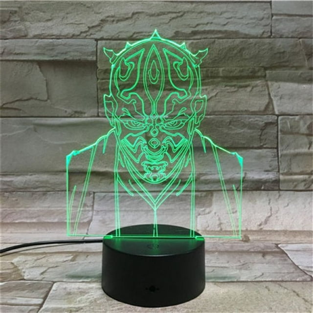 Luz nocturna LED 3D Darth Maul que cambia de color para niños