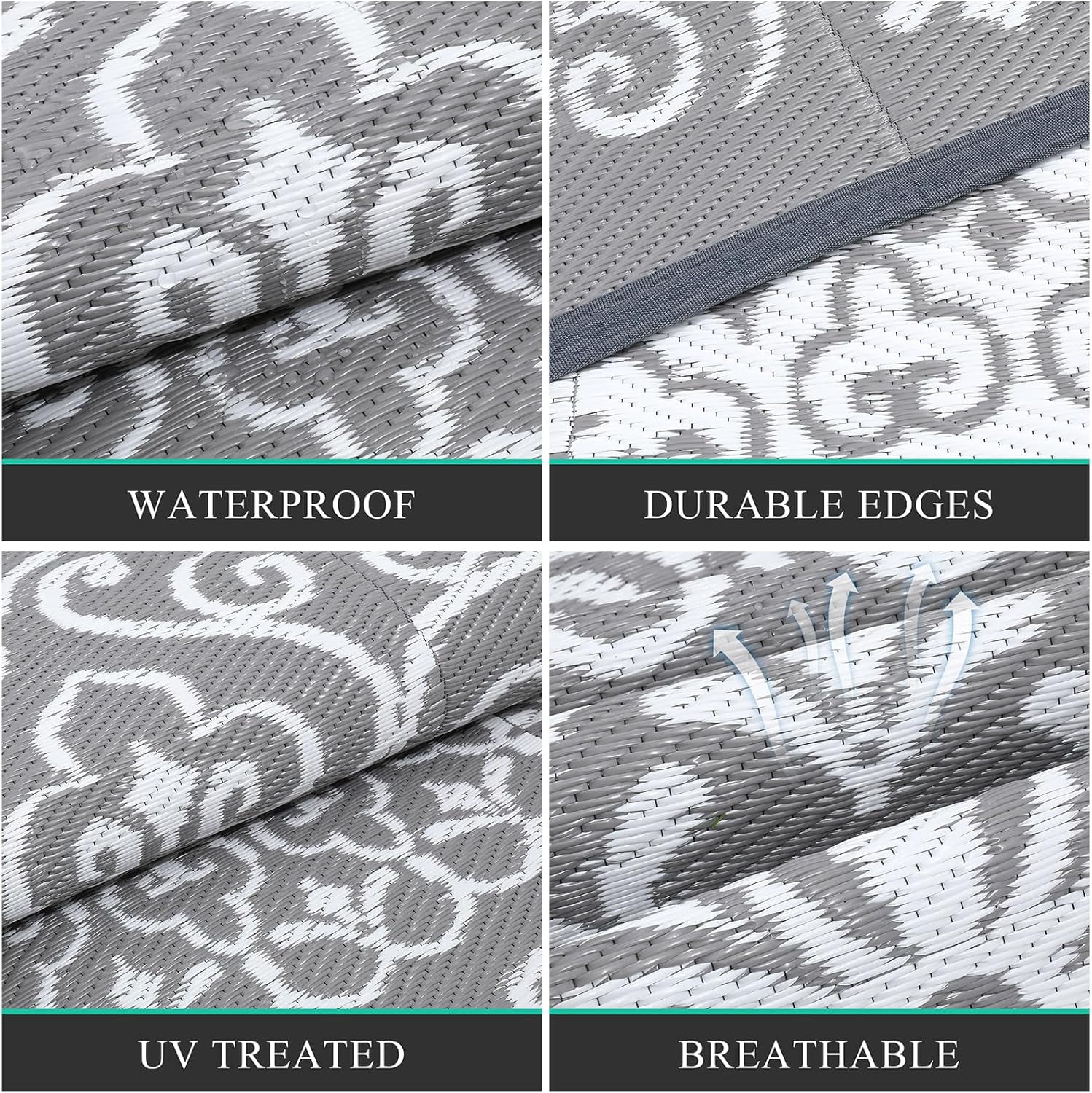MJIAexp 6'x9' Gray Outdoor Rug Patio Rug Waterproof RV Outdoor Rug Camping Rugs Reversible Plastic Straw Rug Large Outdoor Mat for Camping, Balcony Apartment, Patio, Porch, Picnic, Beach