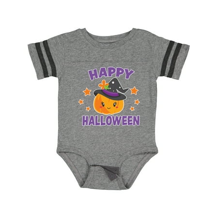 

Inktastic Happy Halloween Pumpkin with Witch Hat and Stars Gift Baby Girl Bodysuit