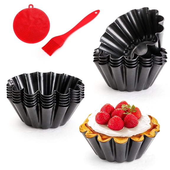 12 Pack Mini Pie Pans, 5.1 Inch Mini Pie Tins Heavy Duty Deep Quiche Pan, Carbon Steel Mini Tart Pan Nonstick Reusable Round Small Pie Pans Fluted Side with Oil Brush&Silicone Scrubber