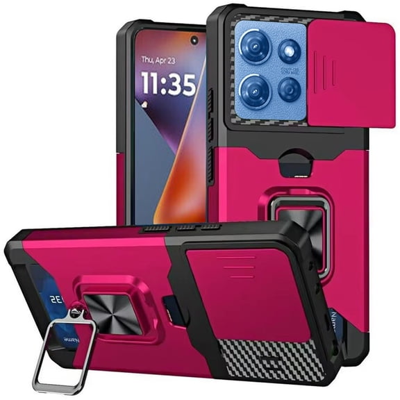 For Motorola G Play 2026 XT2615V Multi-Functional Ring Kickstand Phone Case Tempered Glass - Pink