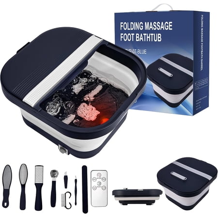 Collapsible Foot Bath Spa with Heat Remote Control Massage Rollers Bubble Red Light