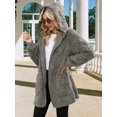 thumbnail image 6 of Womens Fleece Zip Up Jacket with Pockets Oversized Long Hoodie Fuzzy Long Sleeves Jackets Warm Teddy Coat Medium Gray M, 6 of 8