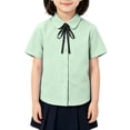 thumbnail image 2 of Kids Dress Shirt Girls Short Sleeve Peter Pan Blouse Elegant Bow Tie Button Down Casual Top for School Uniform Little Girls 3-12Y Cyan 150, 2 of 4
