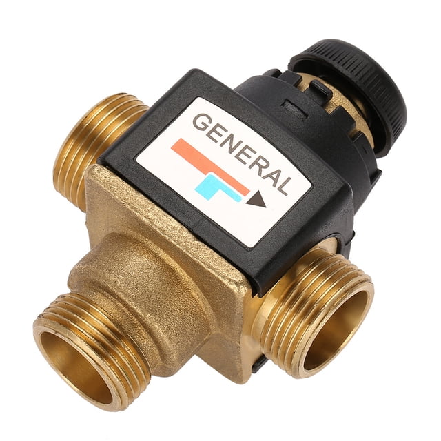 Thermostatic Mixing Valve, 3 Way Shower Mixing Valve DN20 Connector Temperature Constant Control Valve Fahrenheit Scale Brass Plumbing Fitting for Solar Water Heater