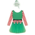 thumbnail image 4 of YiZYiF Girls Christmas Elf Dress Striped Long Sleeve Mesh Tutu Skirt Leotard Dance Party Outfit with Hat Green 10, 4 of 7