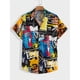 thumbnail image 3 of Camisa hawaiana con patrón irregular para hombre, empalme colorido, estampado 3D, mangas cortas, informal, para vacaciones, con solapa, camisas hawaianas, 3 of 4