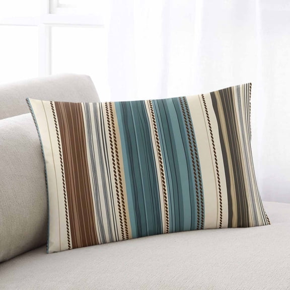 Teal Boho Stripes Oversized Pillow Covers,Modern Bohemia Brown Beige Texture Breathable Throw Pillow Cases with Invisible Zipper,Decorative Pillowcase Pillows Protectors for Sofa Bed Couch 24"x36"