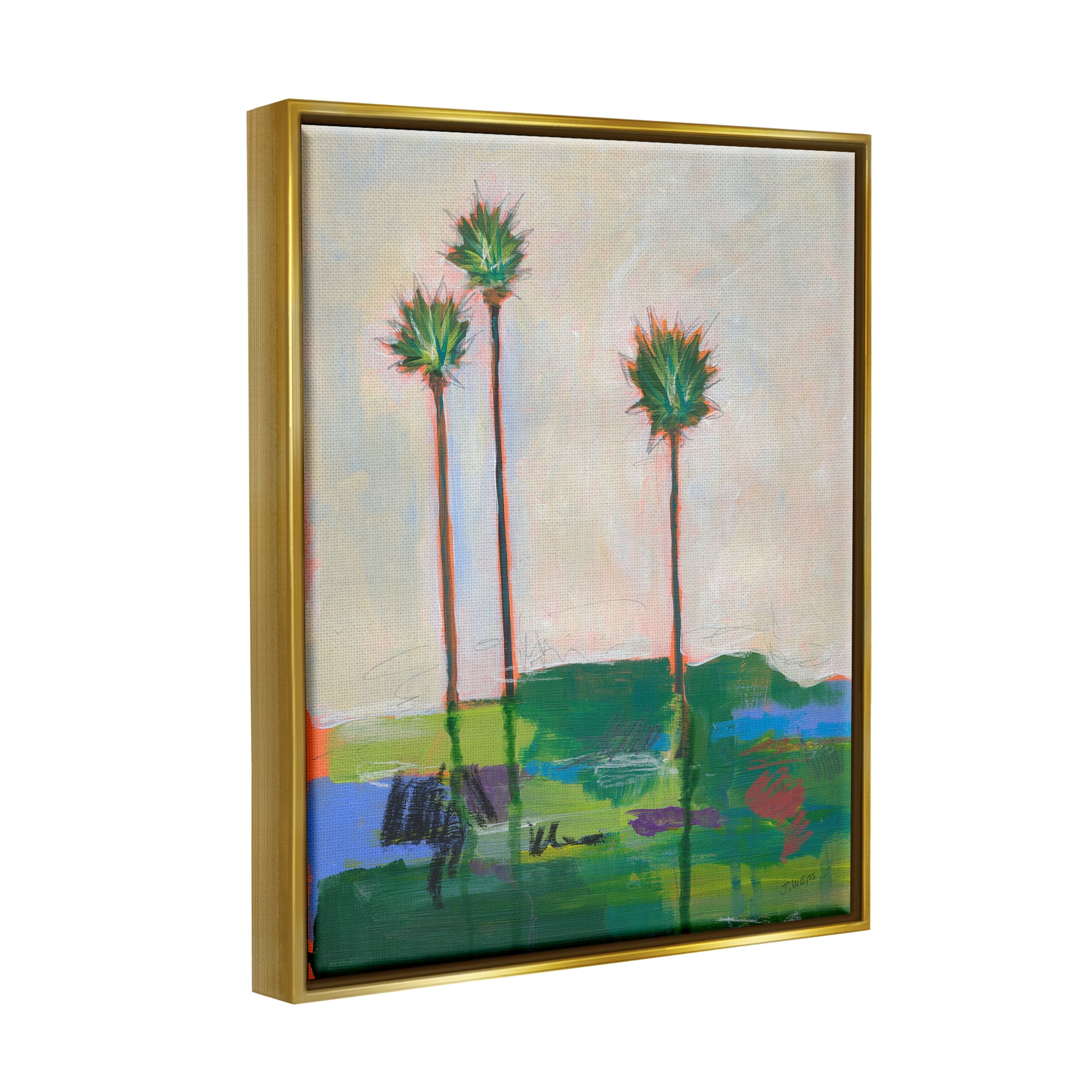 Stupell Industries Modern Palm Trees Landscape Abstract Painting Gold Floater Framed Art Print Wall Art, 25 x 31