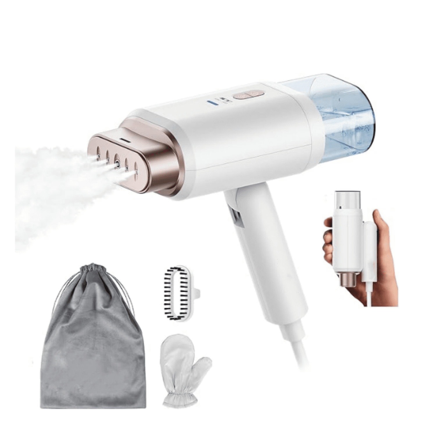 Dual Voltage Garment Steamer - 120V/220V, 1200W Powerful Steamer for Clothes, Home & Travel Use, Horizontal & Vertical Steaming, 20s Heat-up, Foldable, 1.72lbs, 180ml (Gold)
