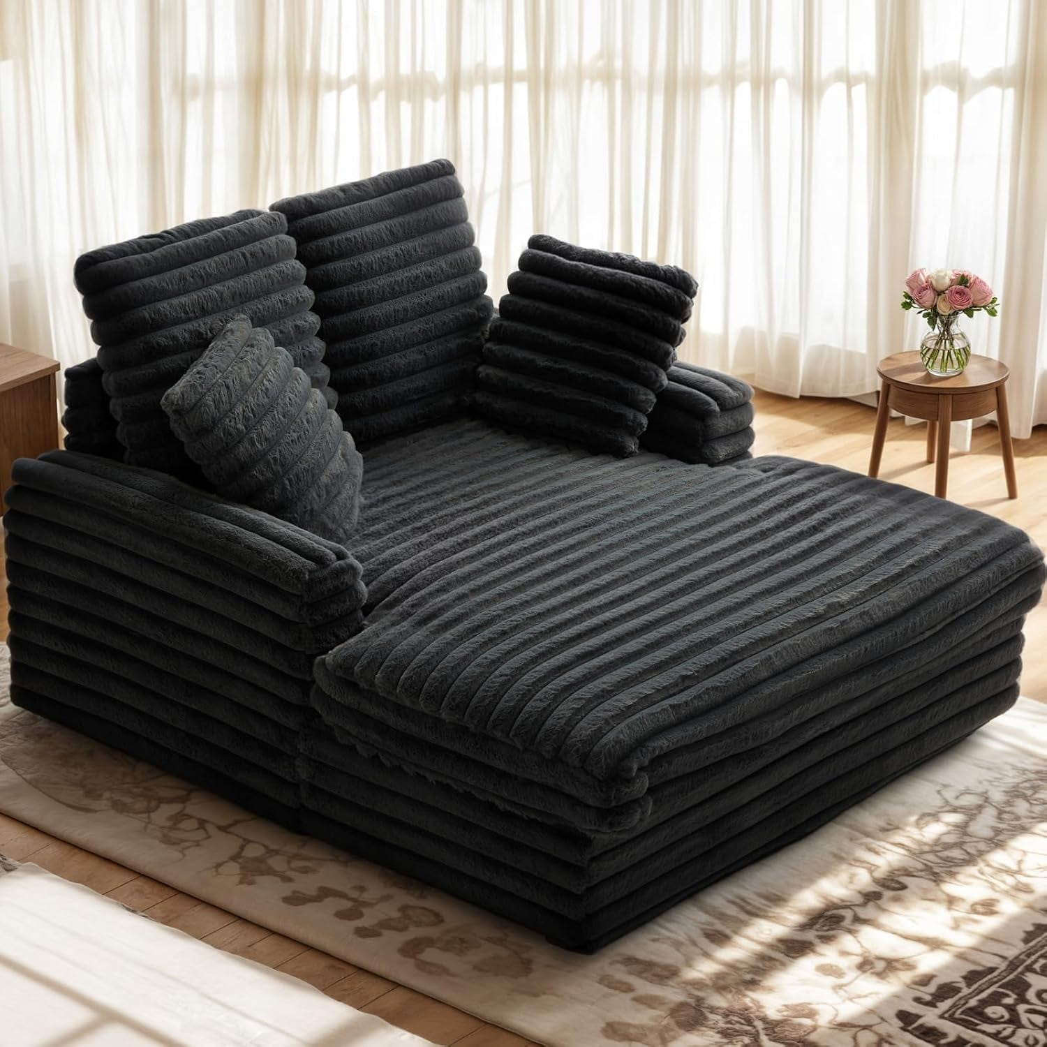 Oversized Chaise Lounge Chair Indoor, Upholstered Sofa Bed with Throw Pillows and Armrests, Sleeper Chair for Living Room, Bedroom