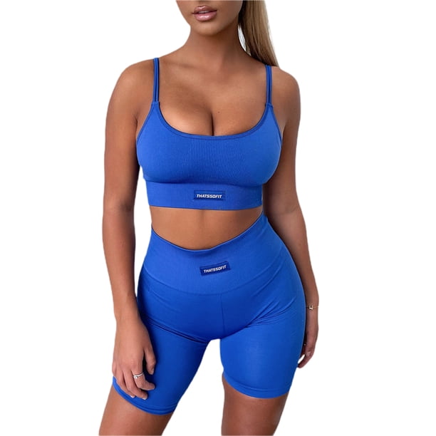SAYOO Traje deportivo de dos piezas para mujeres, chaleco de cuello en uy pantalones cortos de cadera SAYOO moda