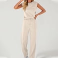thumbnail image 3 of Lounge Sets for Women Casual 2 Piece Drawstring Long Pants with Pockets Round Neck Sleeveless High Elasticity Loose Set, 3 of 4