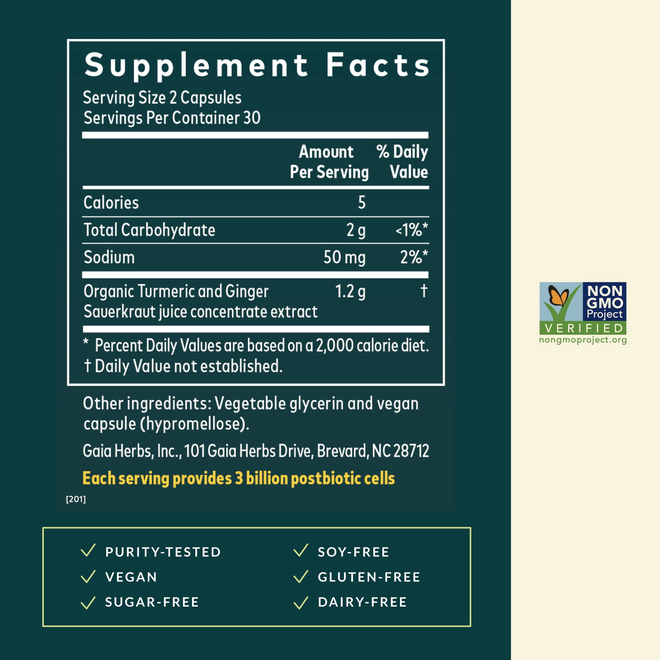 Gaia Herbs Ginger-Turmeric Postbiotic - Healthy Gut Support* - 60 Vegan Liquid Phyto-Caps (30 Servings)