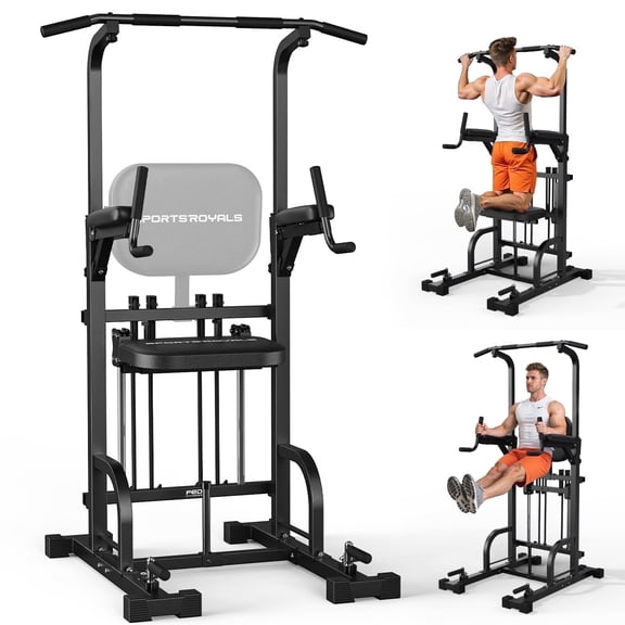 FED Fitness Sportsroyals Series PT4 Power Tower Pull Up Bar Station, 450LBS Stable Pull Up Dip Station for Home Gym