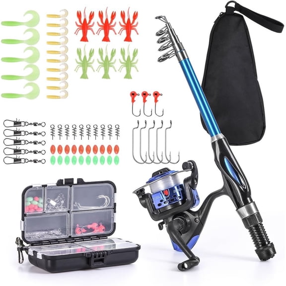 Light Weight Fishing Pole Telescopic Fishing Rod and Reel Combos with Full Kits Lure Case and Carry Bag for Youth Fishing and Beginner 130CM (Rod and Reel Combos with Full Kits and Carry Bag)