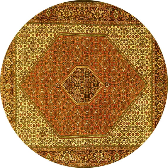 Ahgly Company Machine Washable Indoor Round Persian Yellow Traditional Area Rugs, 7' Round