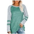 thumbnail image 1 of Hauts pour Femmes Manches Longues Femmes Décontracté Col Rond T-Shirt Imprimé Ample Patchwork Manches Longues Hauts Blouse Unie, 1 of 5