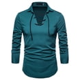 thumbnail image 1 of Fesfesfes Long Sleeve Shirt Men Lace Slim Fit Solid Long Sleeve Turndown Pullover Shirts Tops Blouse On Sale, 1 of 4