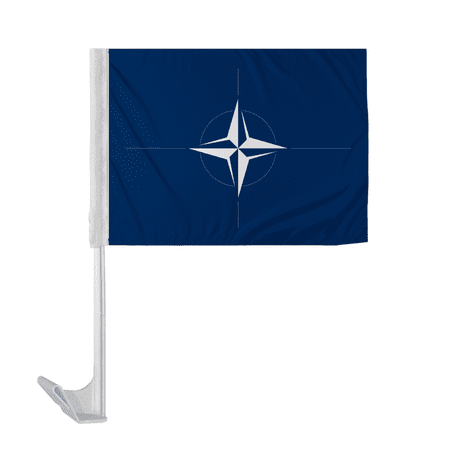 Promopatriot Nato Car National Flag 12x16 inch Economy Polyester Fabric Double Stitched 17" Plastic Flexible Pole