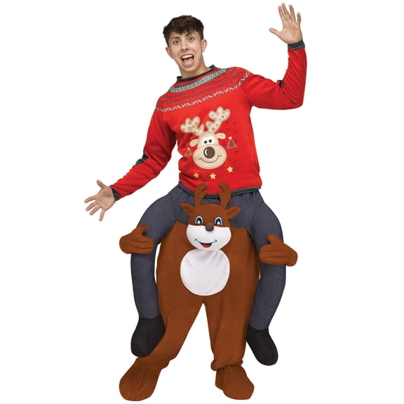 Fun World Christmas Reindeer Carry Me 3D Adult Costume, Brown, One Size