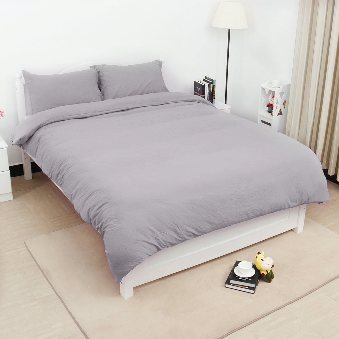 Unique Bargains Bedding Wrinkled Washed Cotton Soft 3 Pieces Duvet